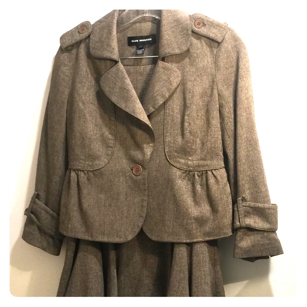 Club Monaco Brown Wool Suit Jacket and Skirt Set